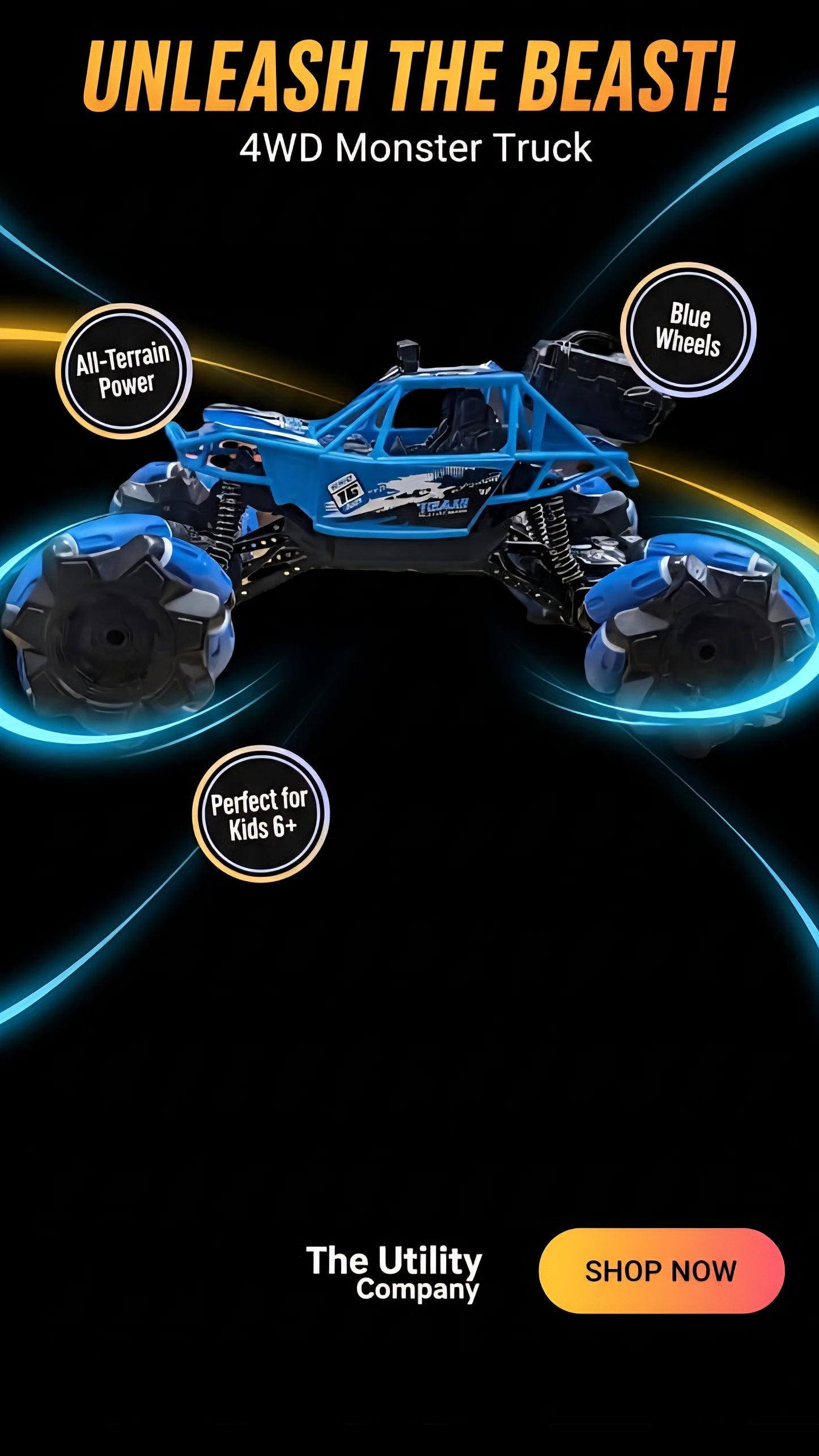 Remote Control Monster Truck – Blue All-Terrain Utility RC Car